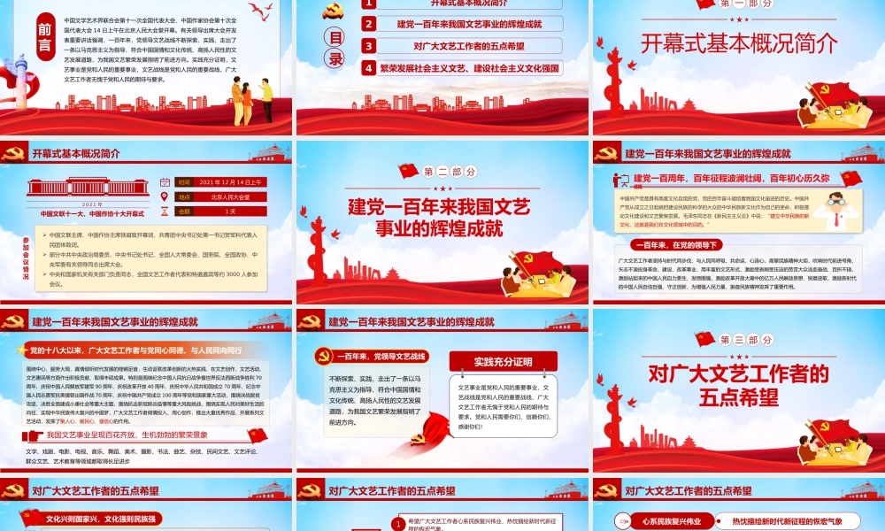 学习贯彻有关领导在中国文联十一大、中国作协十大开幕式的重要讲话精神PPT课件（带内容）.pptx