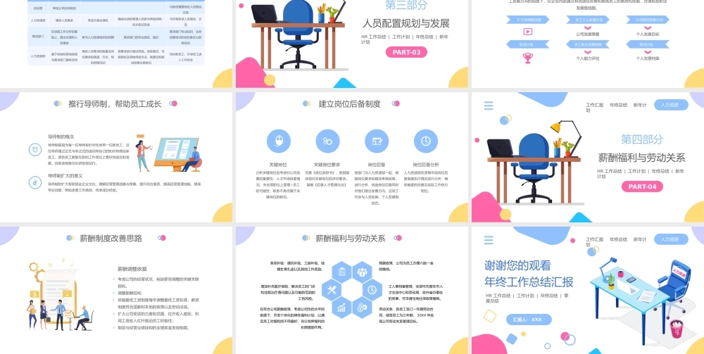 扁平插画风人力资源部年终工作总结PPT课件（带内容）.pptx