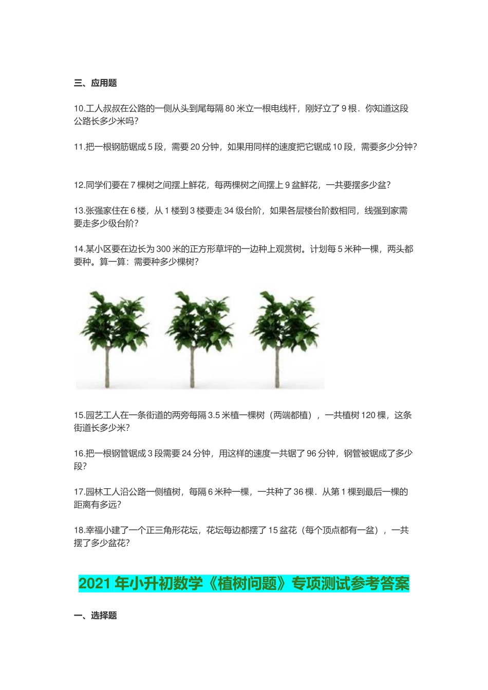 2021年小升初数学《植树问题》专项测试题附全答案.docx_第2页
