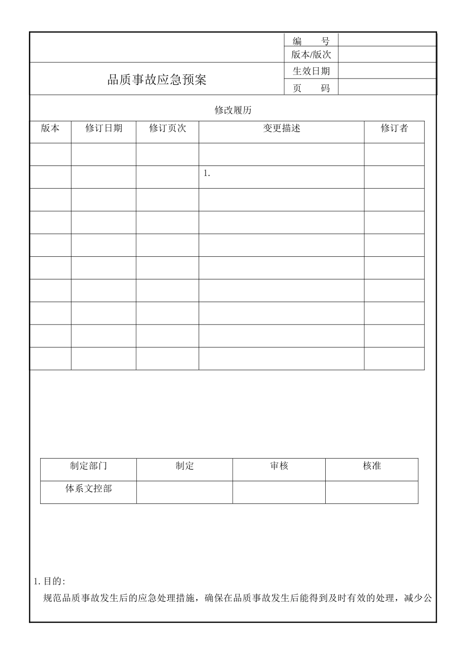 品质事故品控事故应急预案.docx_第1页