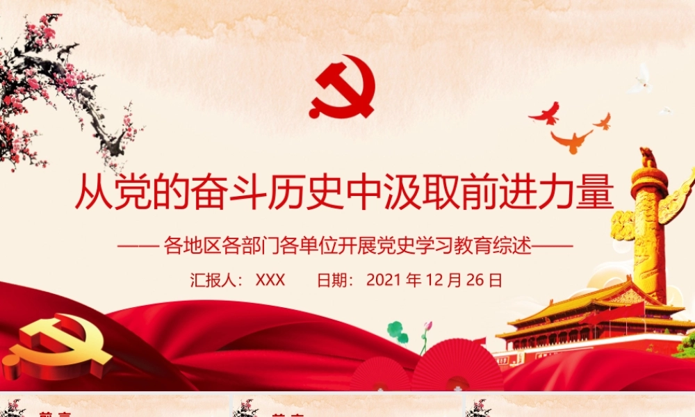从党的奋斗历史中汲取前进力量-各地区各部门各单位开展党史学习教育综述PPT课件（带内容）.pptx