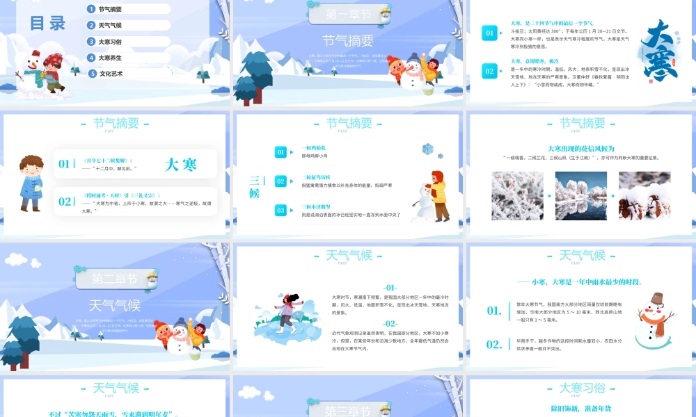 2022大寒节气-蓝色卡通风二十四节气大寒节气传统文化介绍PPT课件（带内容）.pptx