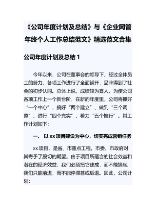 《公司年度计划及总结》与《企业网管年终个人工作总结范文》精选范文合集.docx