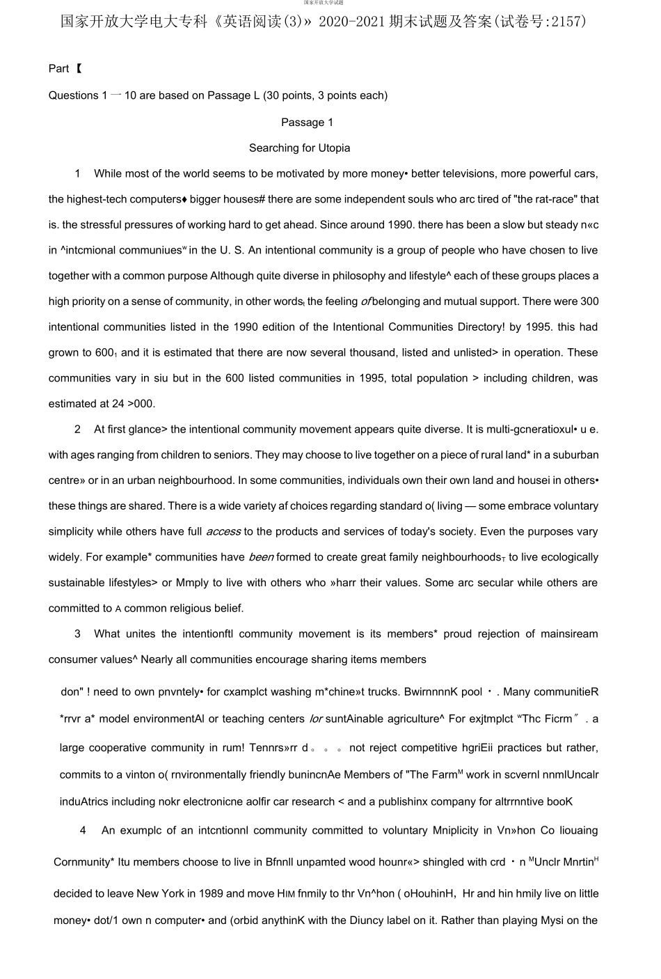 国家开放大学电大专科《英语阅读3》2020-2021期末试题及答案试卷号：2157.docx_第1页