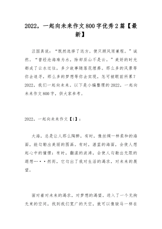 2022一起向未来作文800字优秀2篇【最新】.docx