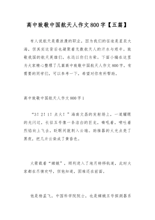 高中致敬中国航天人作文800字【五篇】.docx