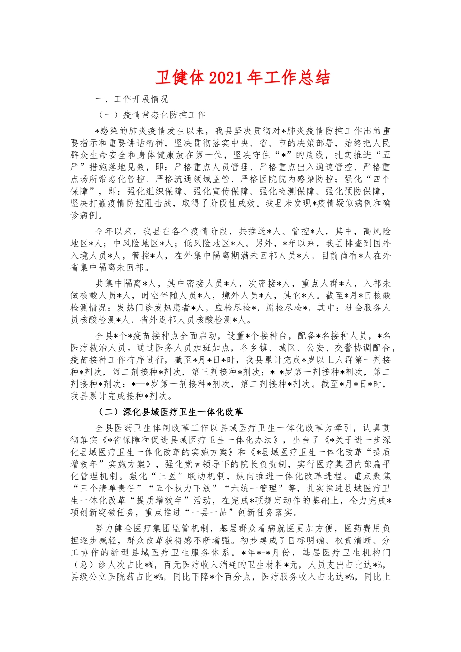卫健体2021年工作总结.docx_第1页