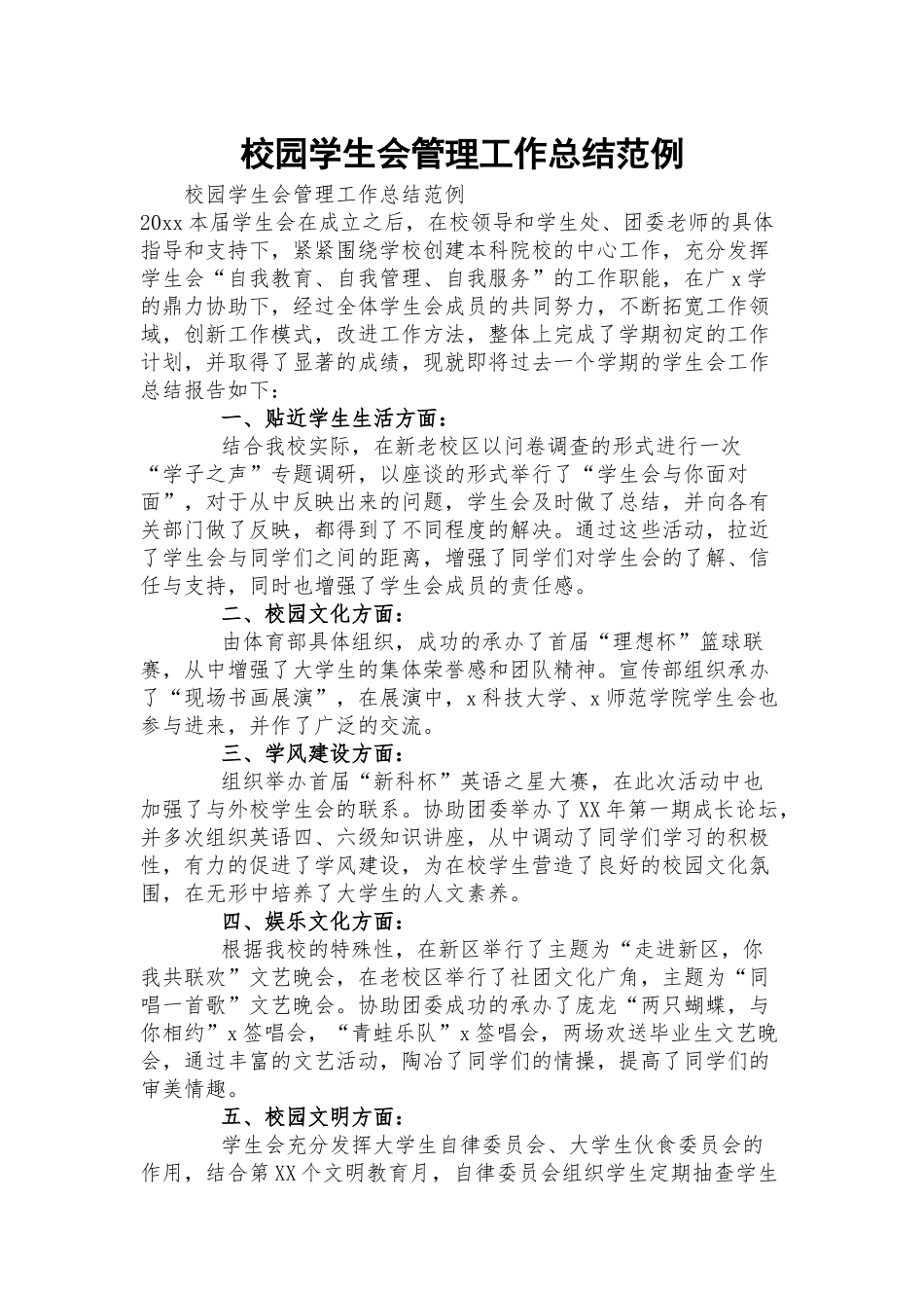 校园学生会管理工作总结范例.docx_第1页