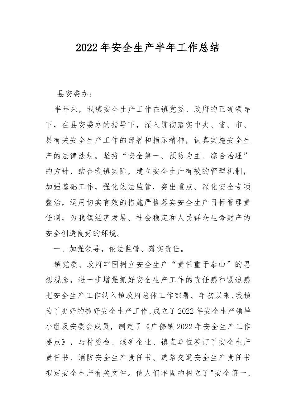 2022年安全生产半年工作总结.docx_第1页
