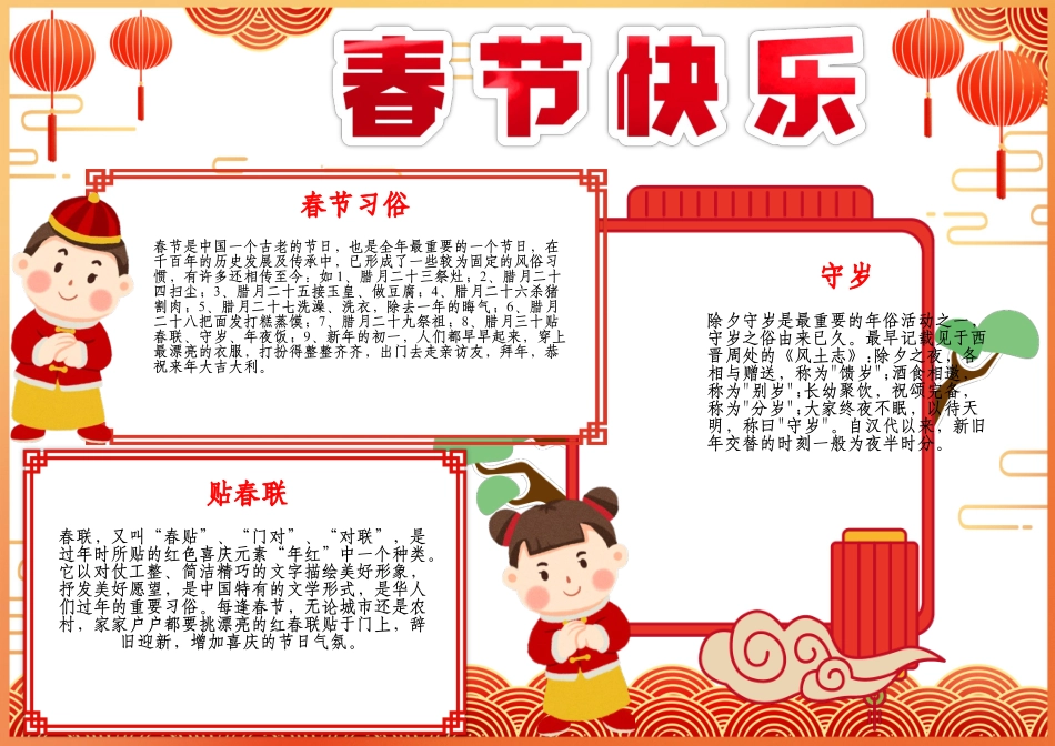 春节手抄报年俗新年快乐小报A4手抄报.docx_第1页