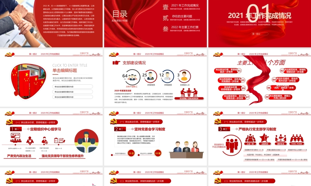 2022党支部基层党组织年终工作汇报述职报告党建工作年终总结PPT课件（带内容）.pptx