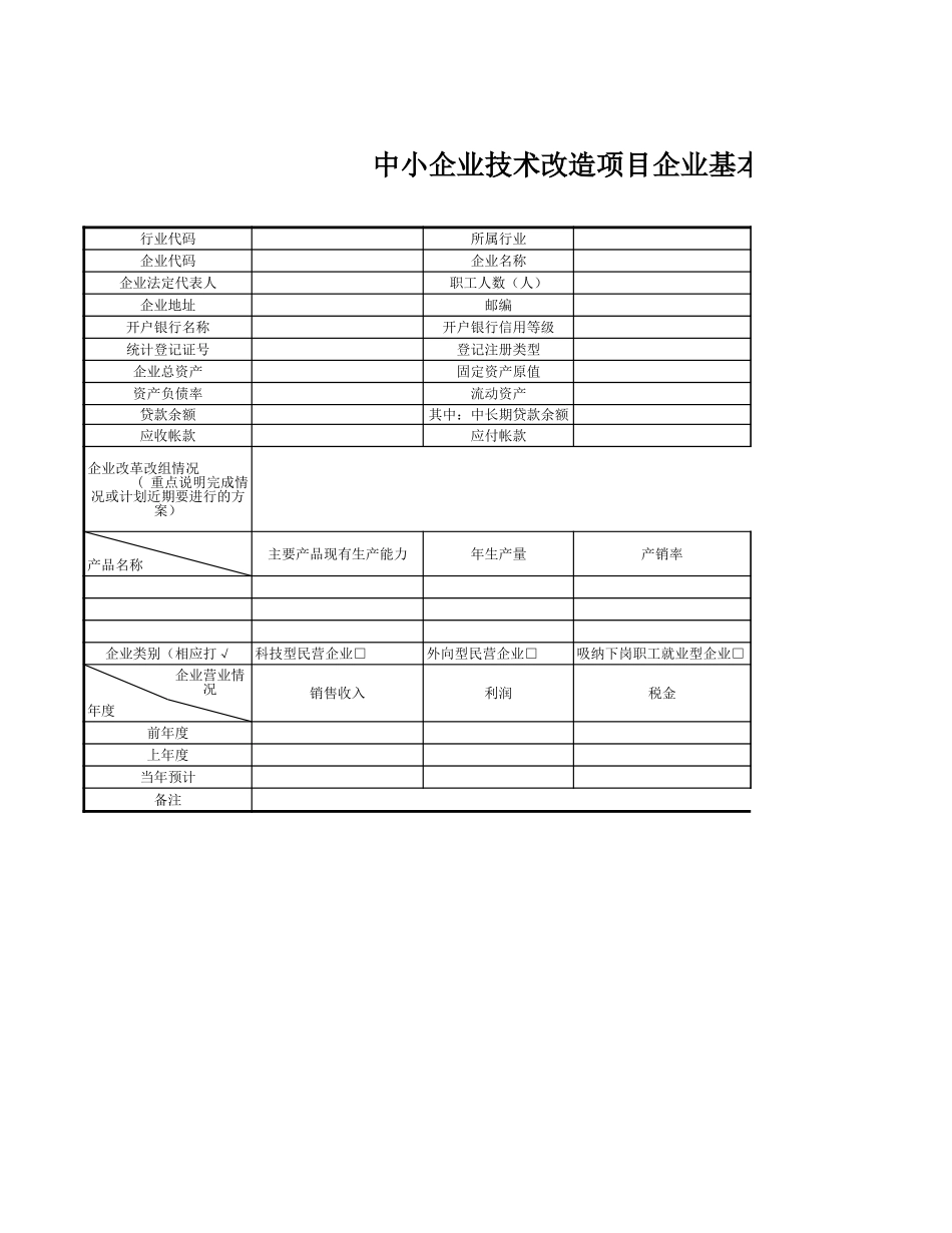 中小企业技术改造项目人事行政基本情况表Excel模板.xls_第1页