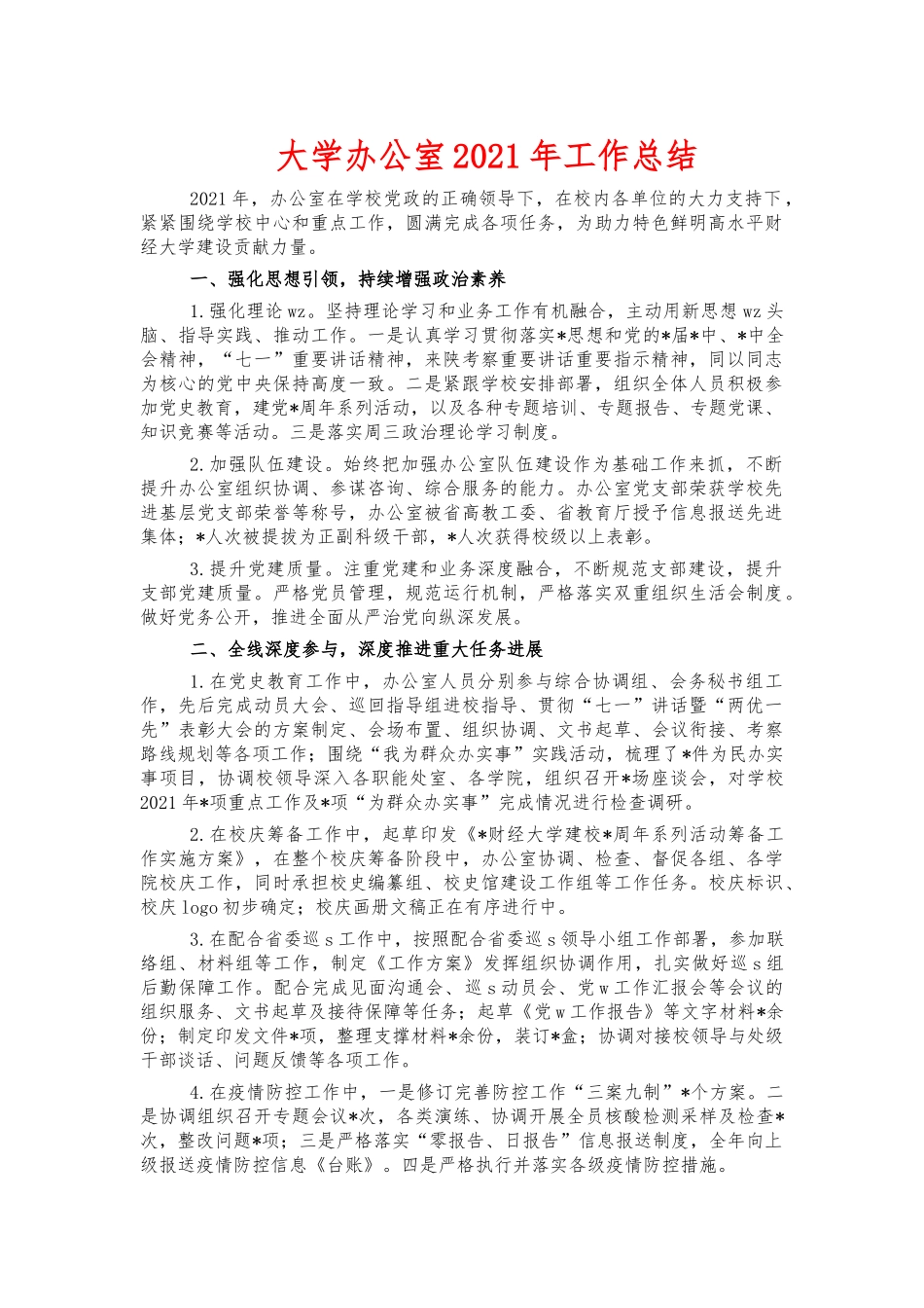 大学办公室2021年工作总结.docx_第1页