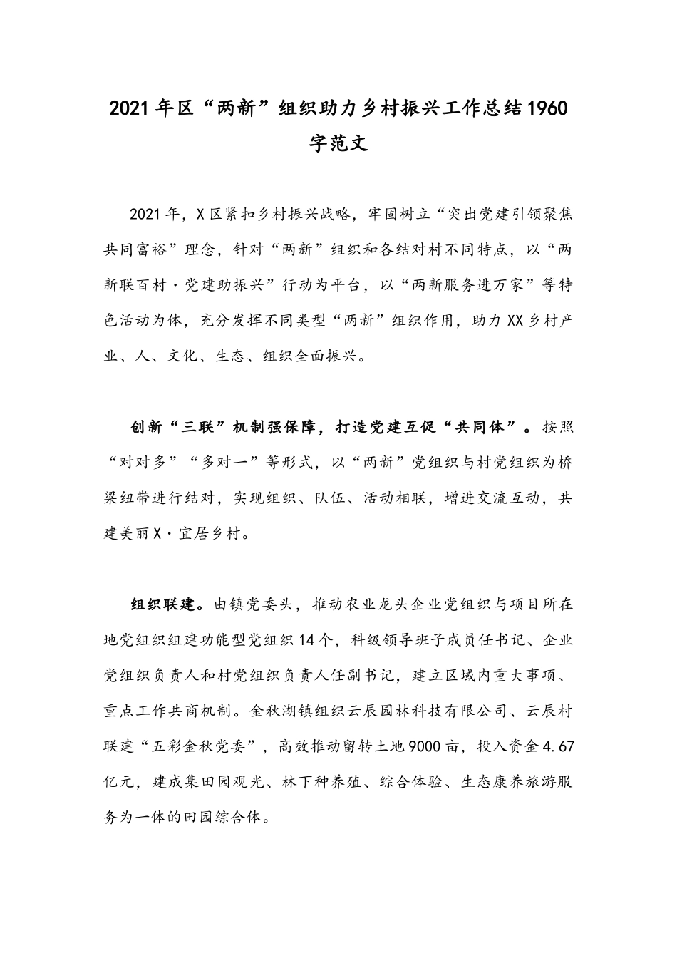 2021年“两新”组织助力乡村振兴工作总结1960字范文.docx_第1页