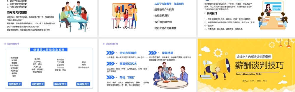 薪酬谈判技巧-插画风企业HR内部培训使用PPT课件（带内容）.pptx