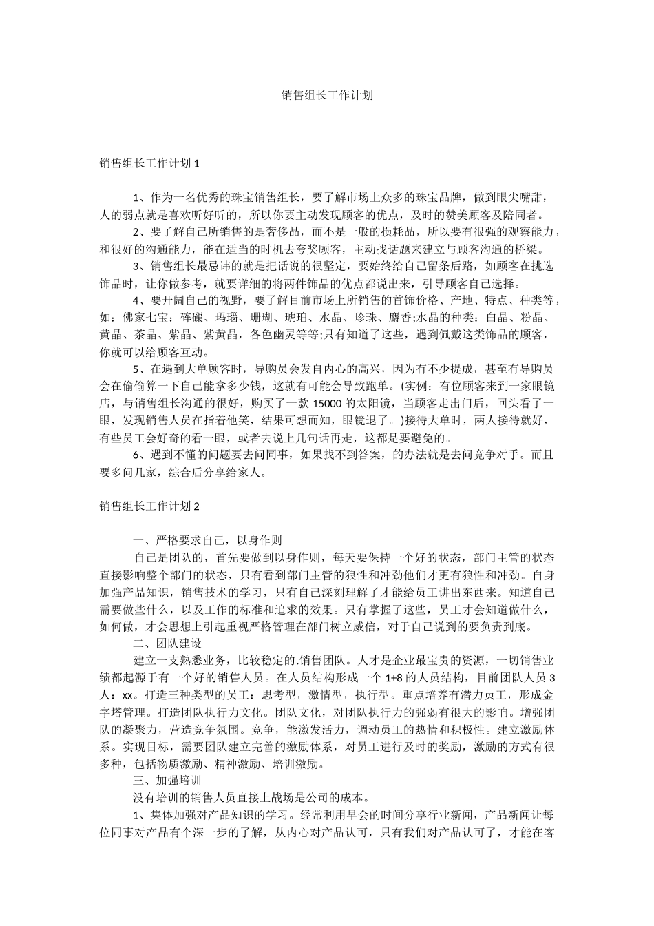 销售组长工作计划.docx_第1页