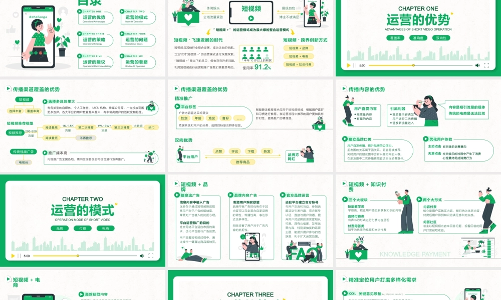 绿色插画风短视频用户增长指南用户增长运营培训ppt课件（带内容）.pptx
