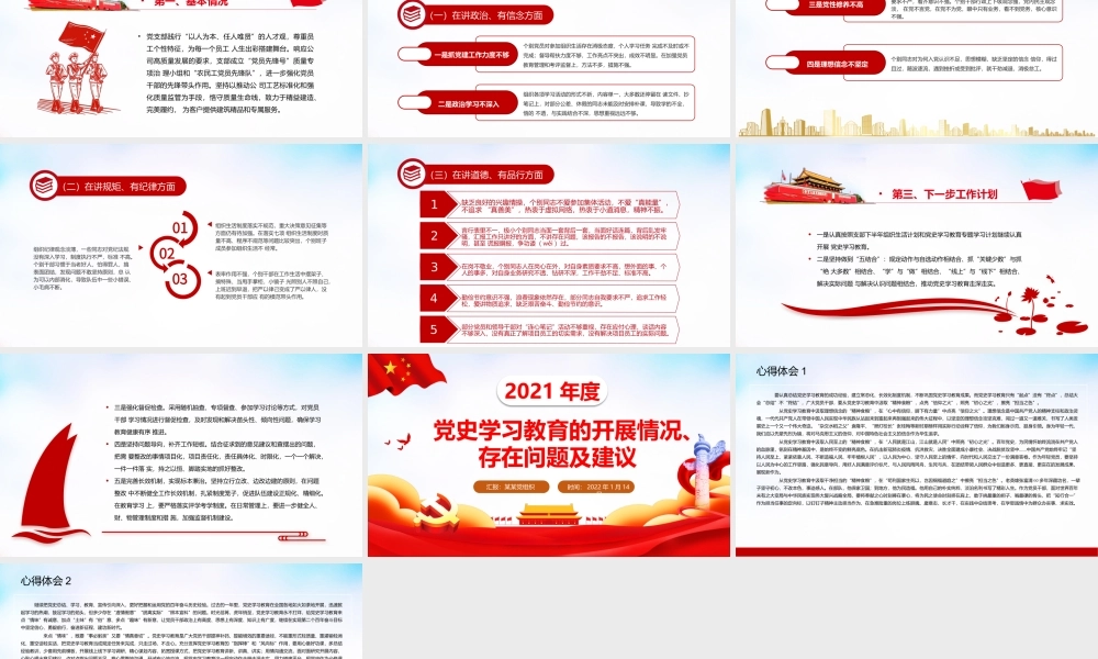 2021年度党史学习教育的开展情况存在问题及建议专题党课PPT课件（带内容）.pptx