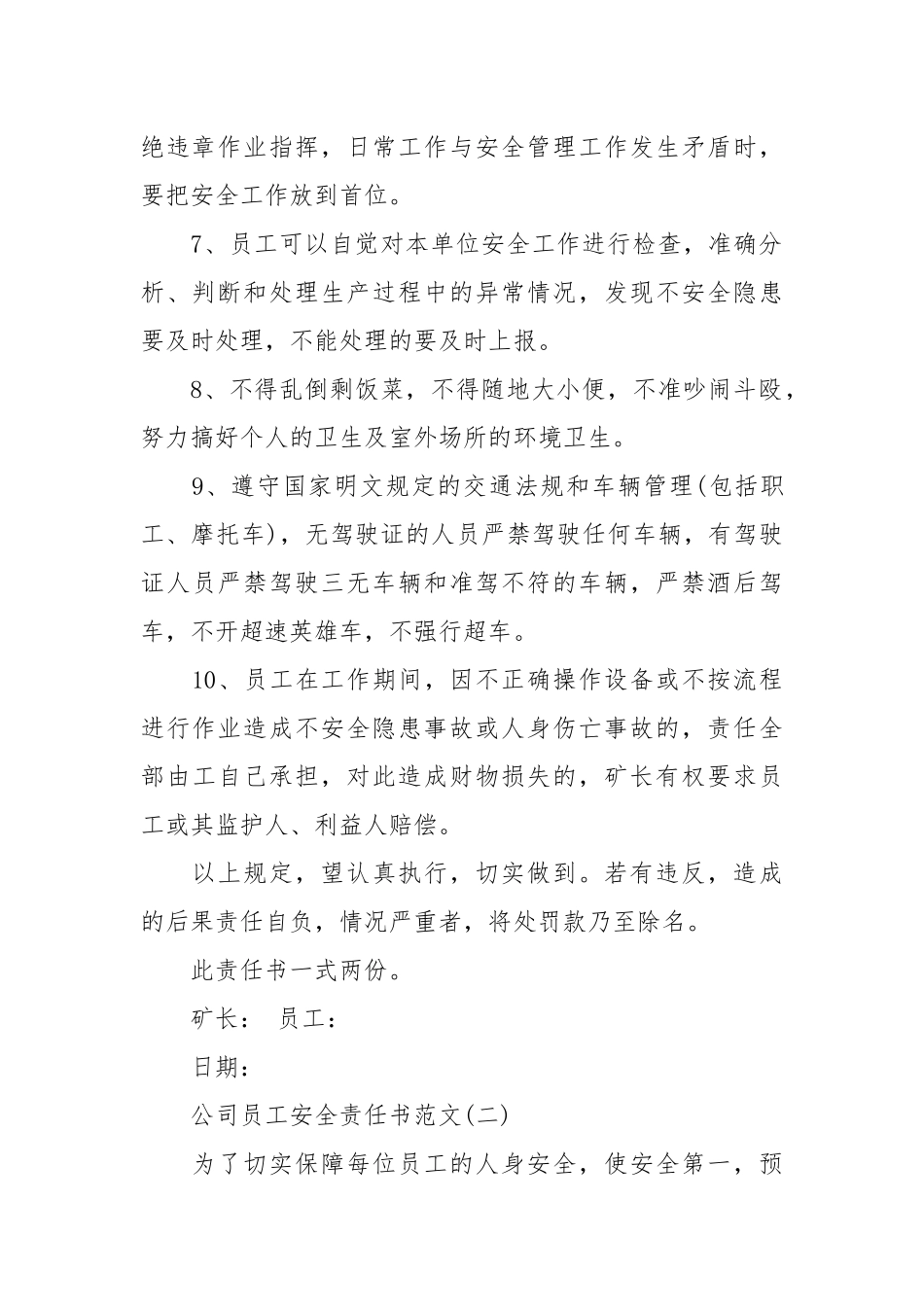 公司员工安全责任书范文_责任书2022年范文模板.docx_第2页