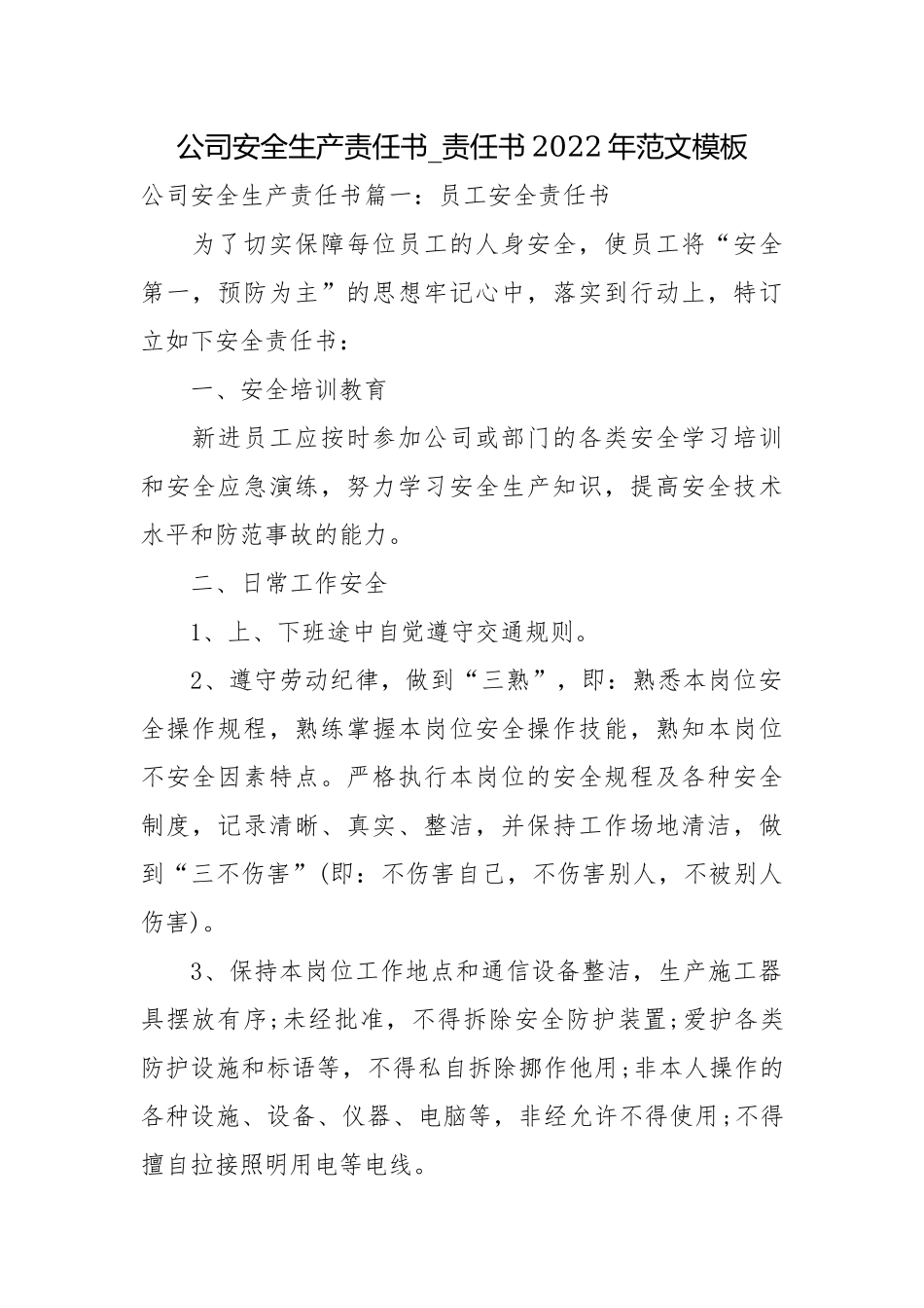 公司安全生产责任书_责任书2022年范文模板.docx_第1页