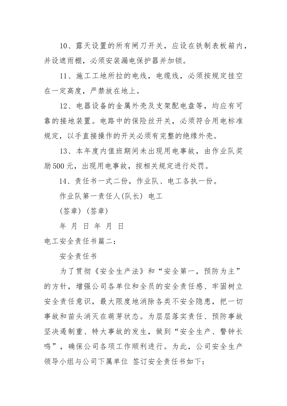 电工安全责任书_责任书2022年范文模板.docx_第2页