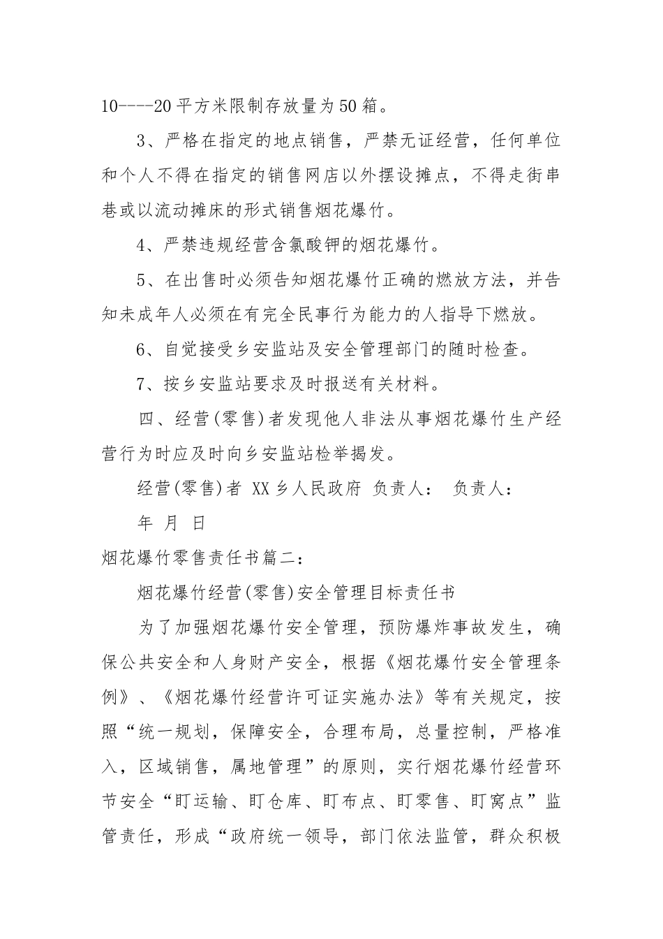 烟花爆竹零售责任书_责任书2022年范文模板.docx_第2页