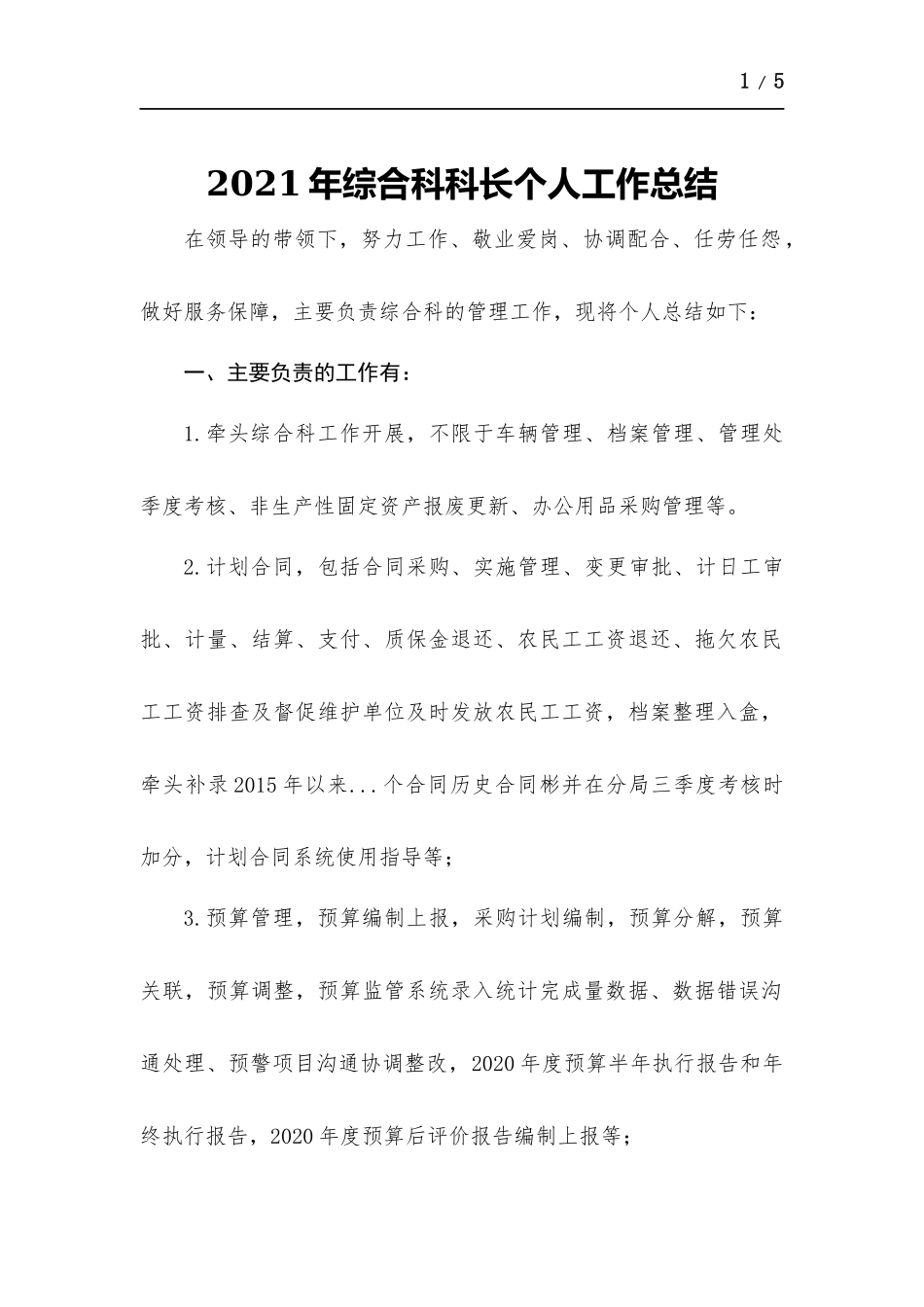 2021年综合科科长个人工作总结.docx_第1页