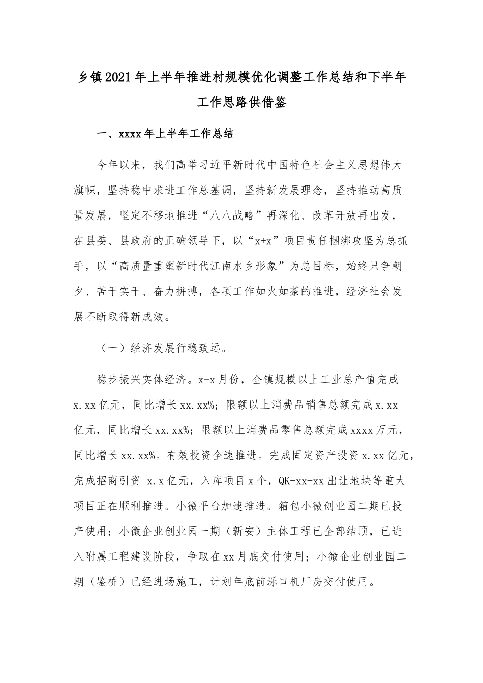 乡镇2021年上半年推进村规模优化调整工作总结和下半年工作思路供借鉴.docx_第1页