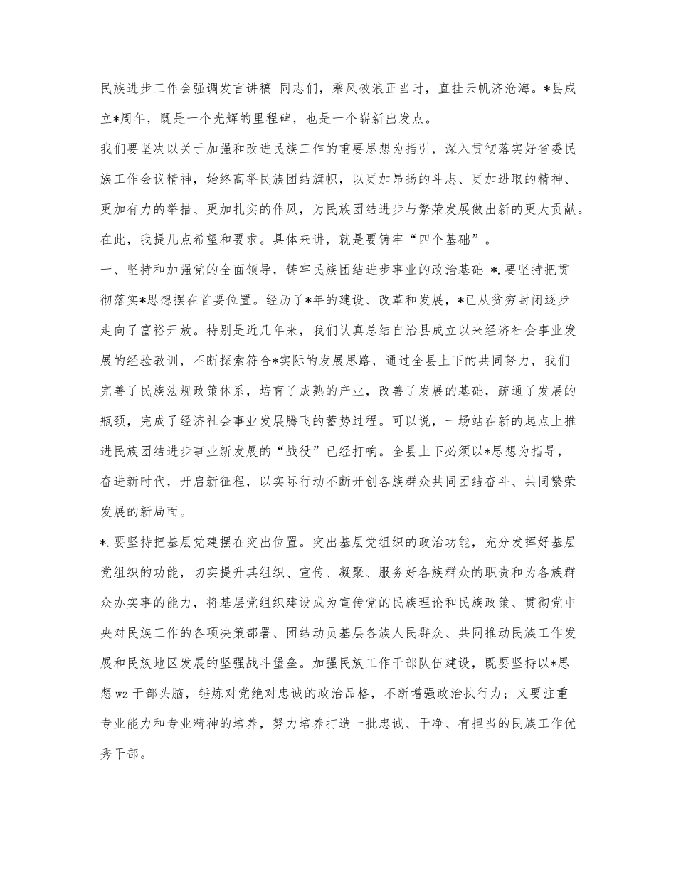 民族进步工作会强调发言讲稿.docx_第1页