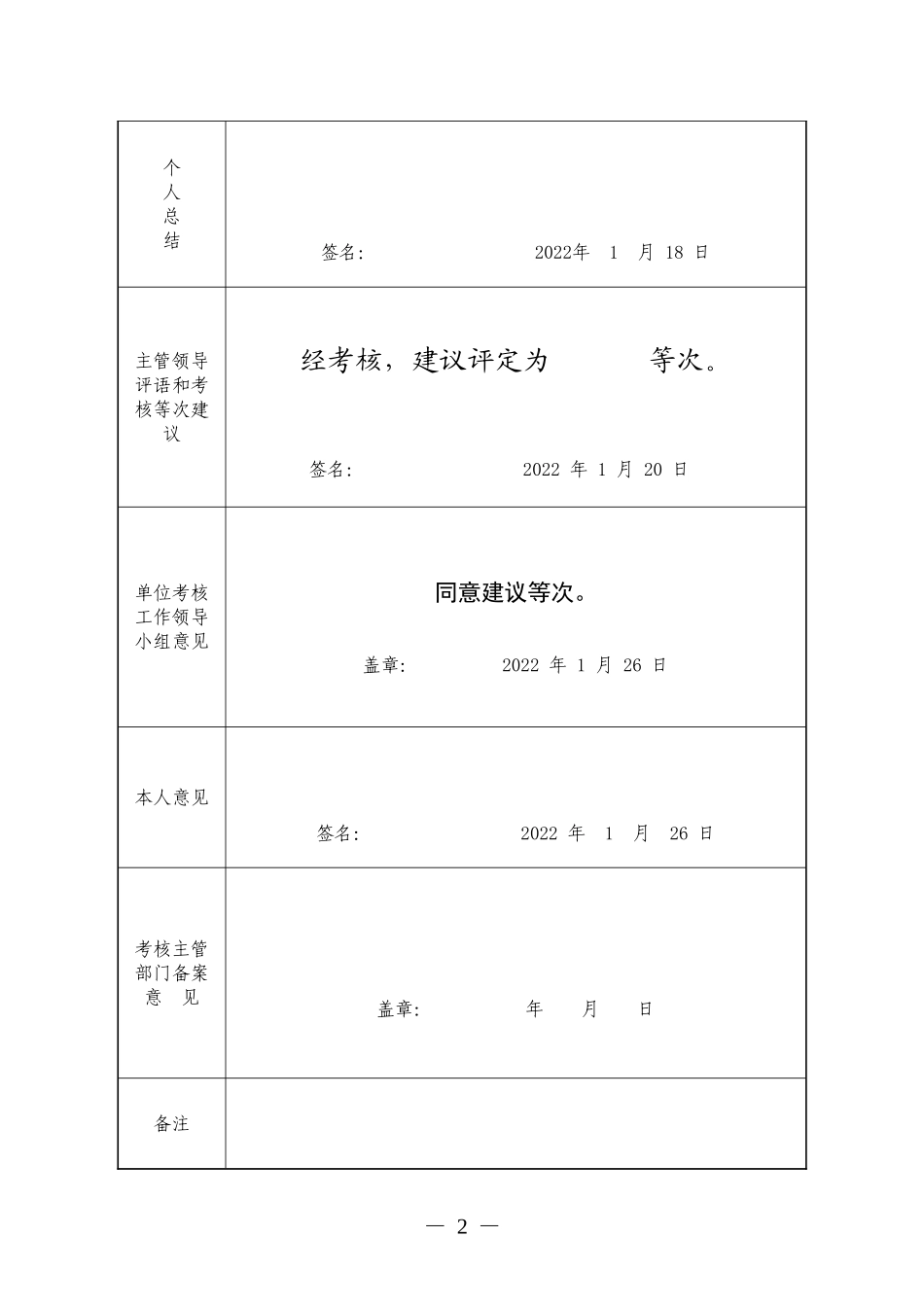 附件2事业单位工作人员年度考核登记表（以此为准填报）.doc_第2页