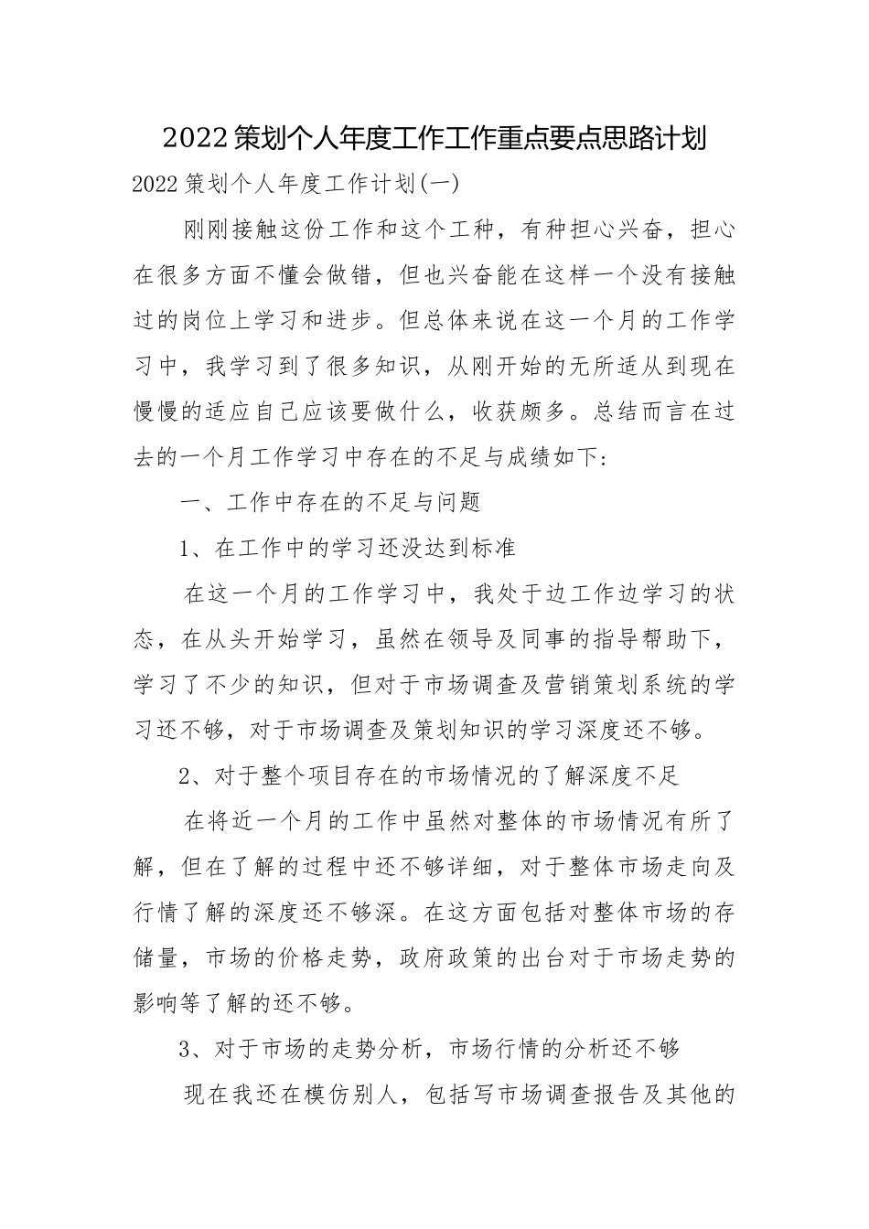 2022策划个人年度工作工作重点要点思路计划.docx_第1页