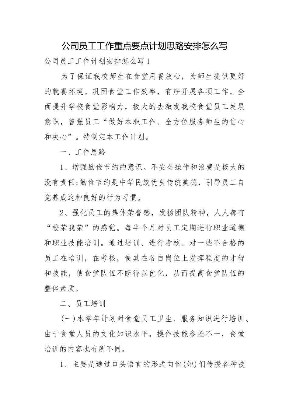 公司员工工作重点要点计划思路安排怎么写.docx_第1页