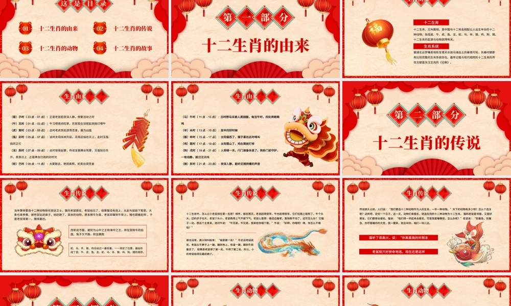 喜庆中国风十二生肖介绍PPT模板.pptx