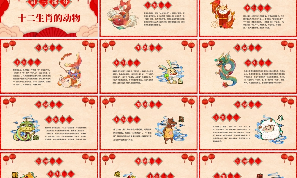 喜庆中国风十二生肖介绍PPT模板.pptx