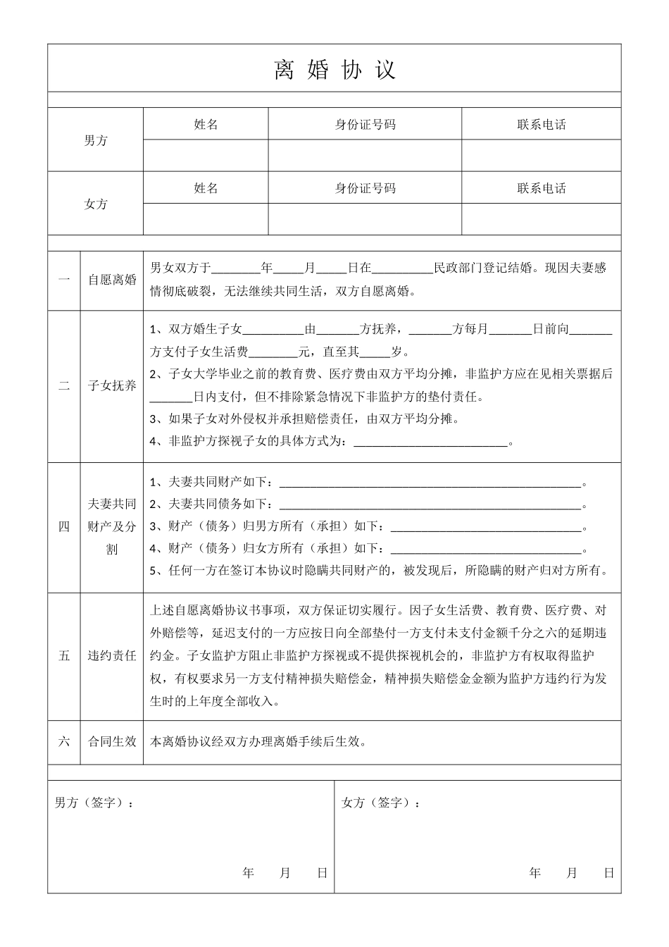 完整版离婚协议表格.docx_第1页