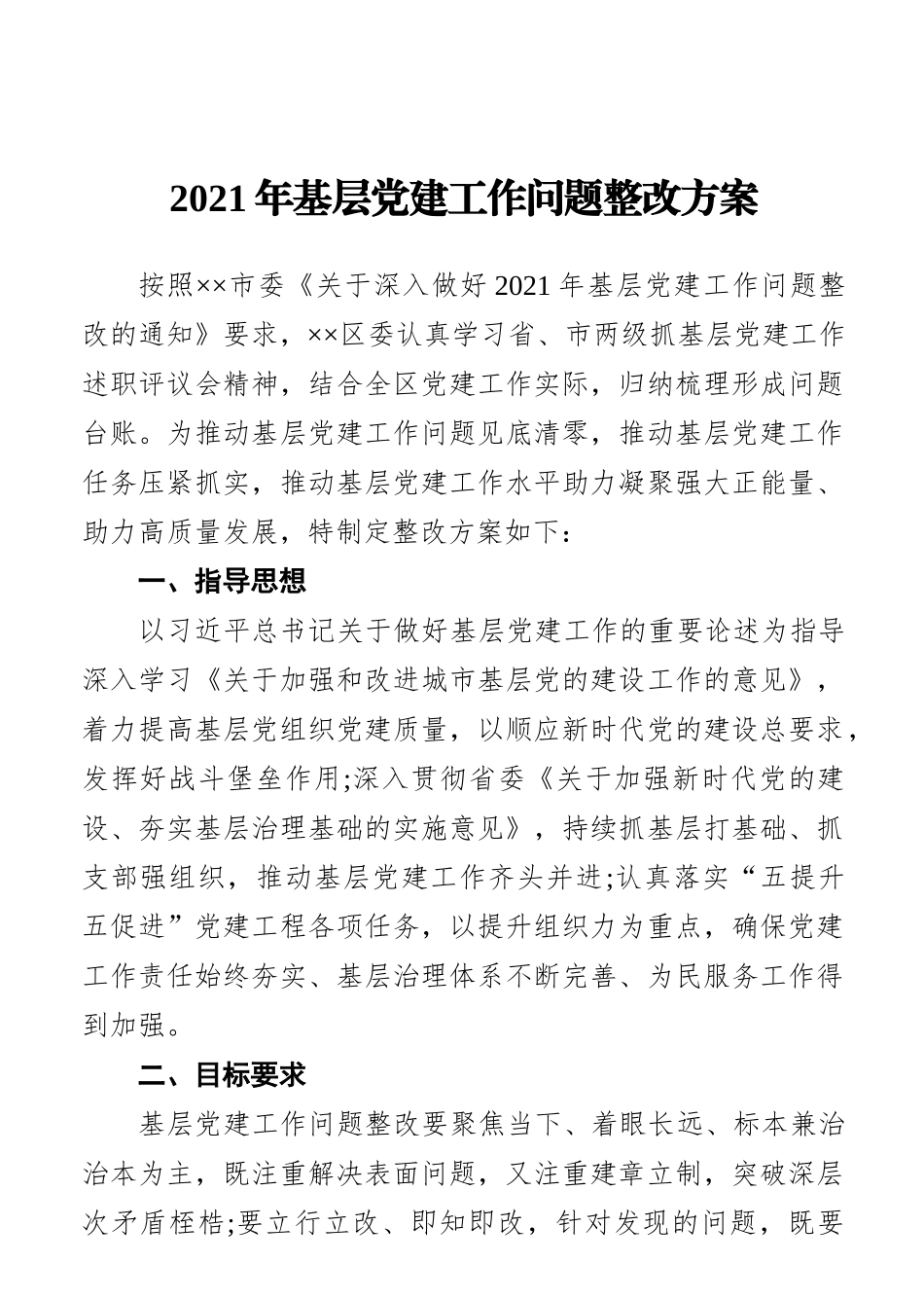 2021年基层党建工作问题整改方案.docx_第1页
