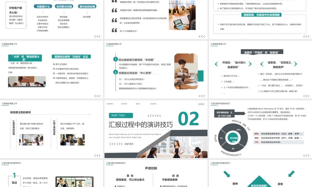 商务灰绿色如何商务灰绿色如何在客户和领导面前做好汇报工作培训PPT课件（带内容）.pptx