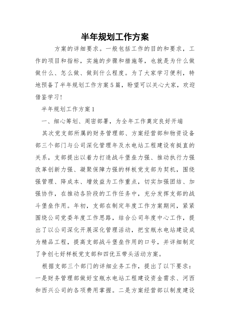 半年规划工作方案_2.docx_第1页