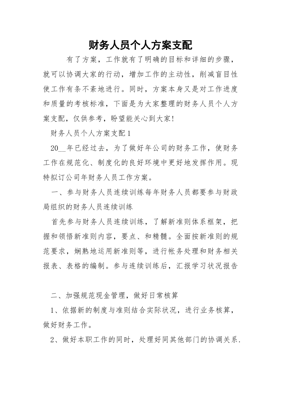 财务人员个人方案支配.docx_第1页