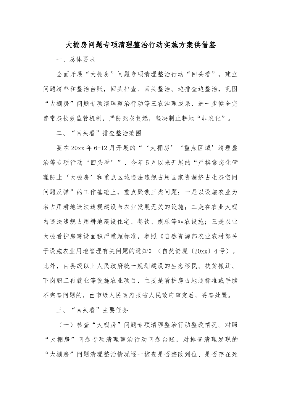大棚房问题专项清理整治行动实施方案供借鉴.docx_第1页