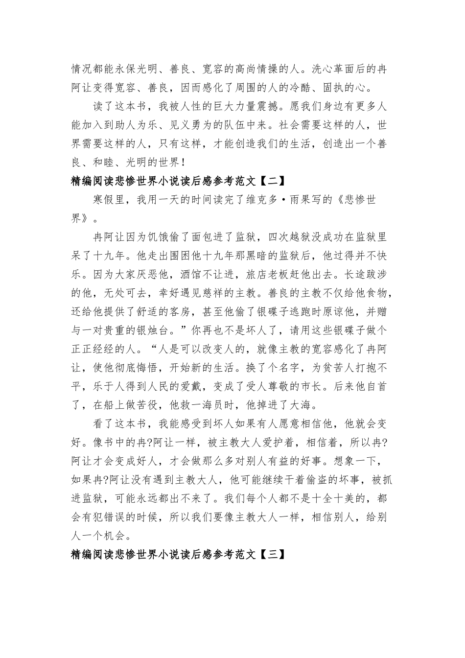 阅读悲惨世界小说读后感参考范文八篇.docx_第2页