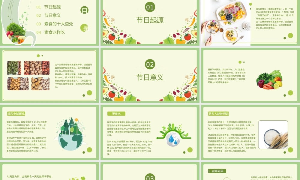 11月25日国际素食日简约小清新素食日节日介绍PPT课件（带内容）.ppt