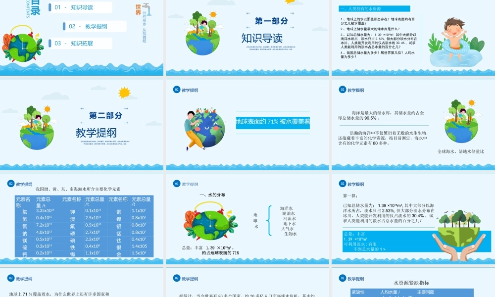 3月22日世界水日蓝色卡通风珍惜水资源主题班会PPT课件（带内容）.pptx