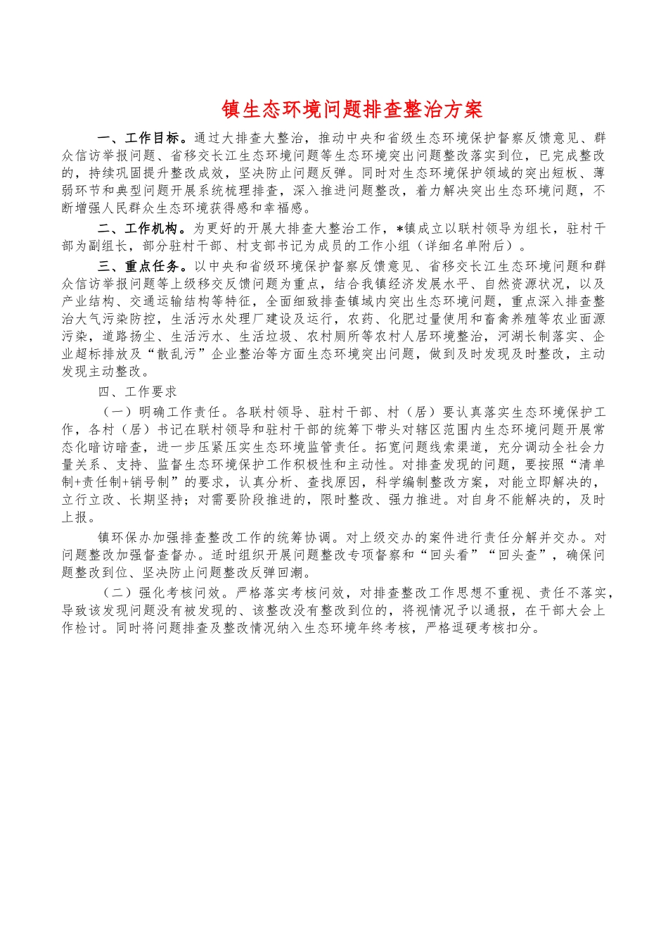 镇生态环境问题排查整治方案.docx_第1页