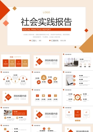撞色简约社会实践报告实验研究成果展示PPT模板.pptx