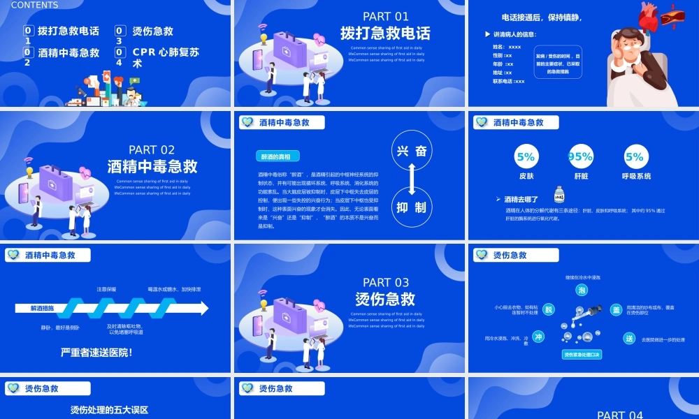 蓝色卡通日常急救知识PPT模版.pptx
