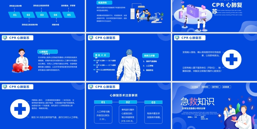 蓝色卡通日常急救知识PPT模版.pptx