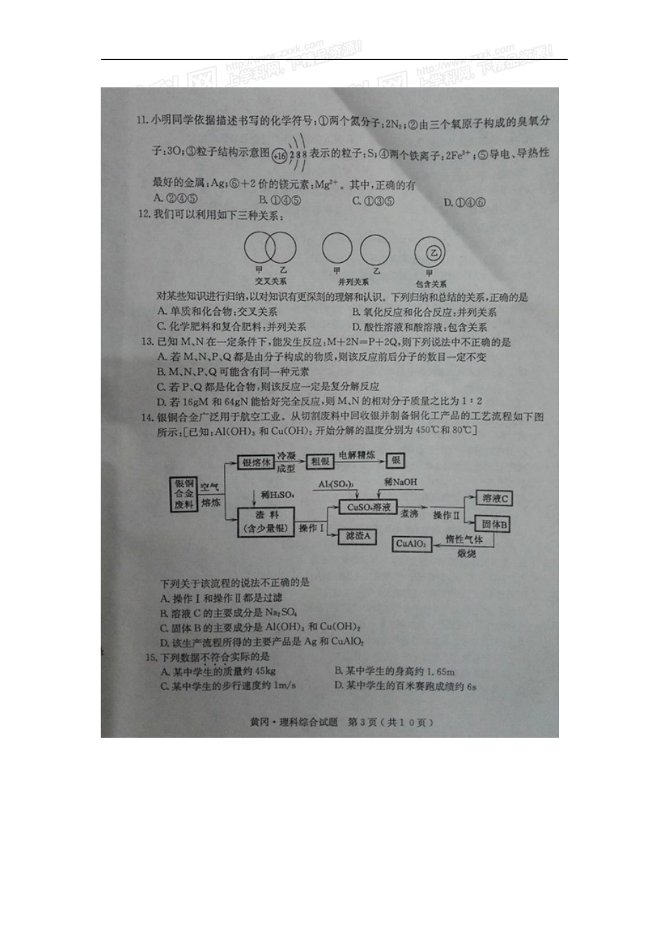 湖北 黄冈 2016年中考理综（化学部分）试题（扫描版含答案）.doc_第3页