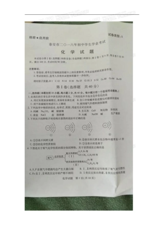 山东 泰安 2016年中考化学试题（图片版含答案）.doc