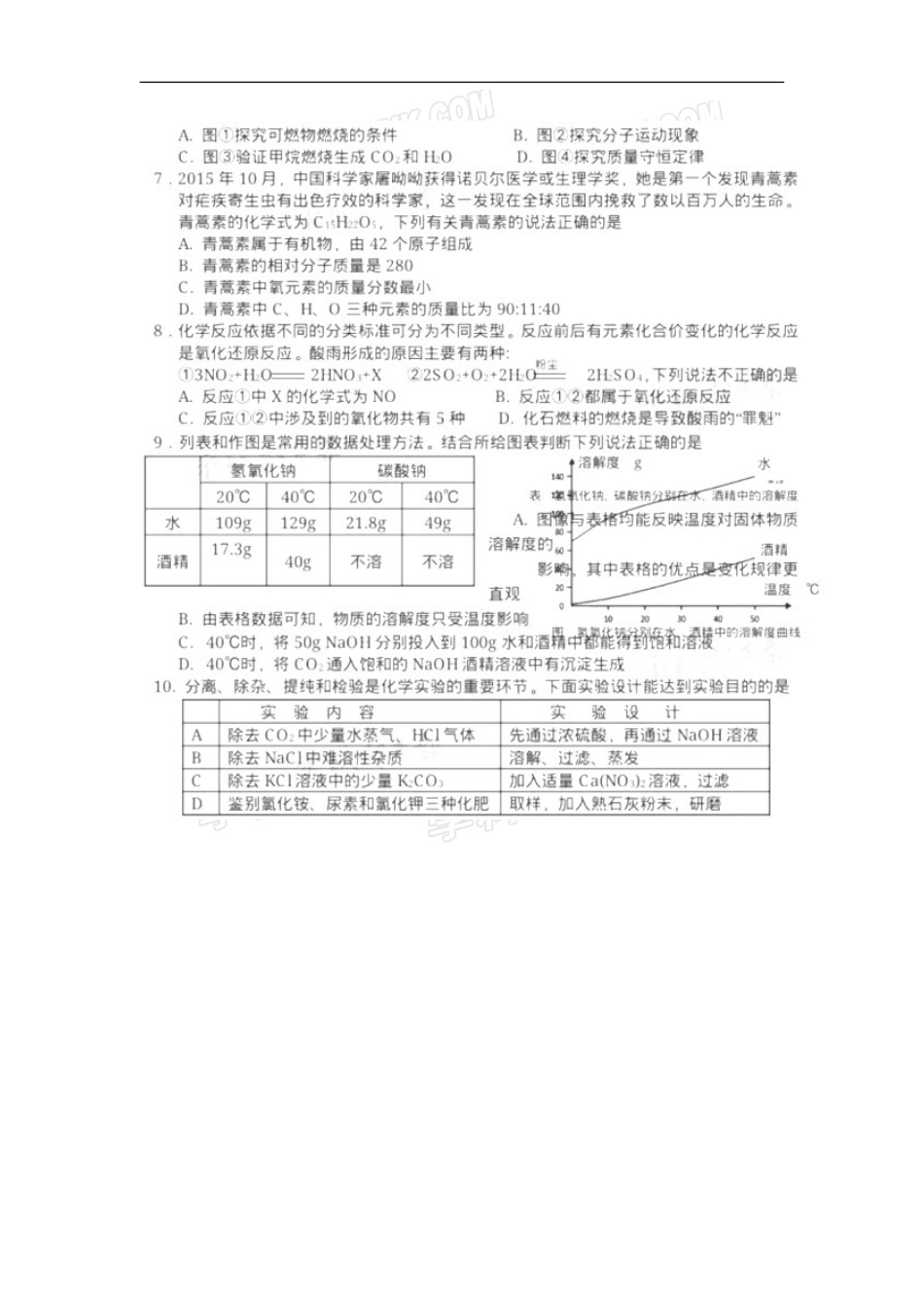 湖北 咸宁 2016年中考化学试题（图片版）.doc_第2页